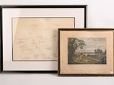 deux reproductions encadrées représentant un paysage et un tableau représentant un homme à cheval