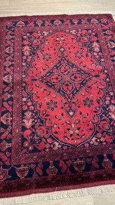 Tapis Afghan fond rouge et bleu foncé 200 X 148