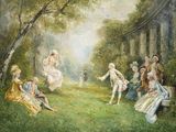 a painting of a group of people playing a game of tennis