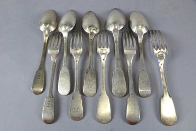 a lot of silver spoons and forks on a table