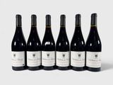 six bouteilles de vin sont alignées sur une surface blanche
