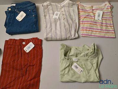 several pairs of clothes are laid out on a table
