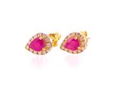 a pair of pink sapphire and diamond earrings on a white background