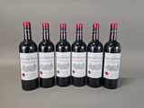 six bouteilles de vin rouge alignées
