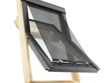a close up of a window with a wooden frame on a white background