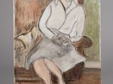 an image of a painting of a woman sitting on a couch