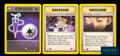 trois cartes de styles différents, sur lesquelles figurent différents personnages