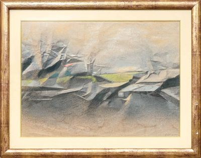 an image of a painting of a landscape with mountains in the background