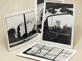 trois photographies en noir et blanc d'une usine d'où s'échappe de la fumée