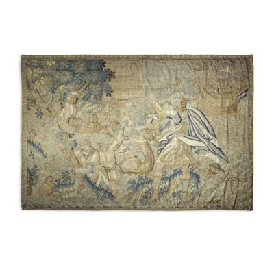 une image représentant une tapisserie sur laquelle figurent un homme et une femme à cheval