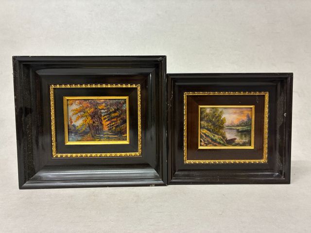 Emaux de limoges, paysages, signées de Marylou et Bardet. 9 x 11 