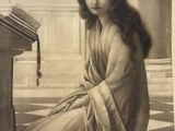an old photo of a woman sitting on the floor