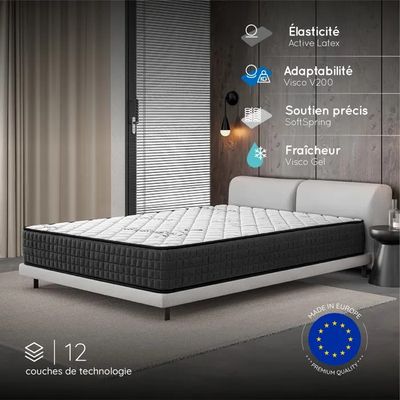 Le matelas se trouve au milieu de la pièce, avec le drapeau européen posé dessus.