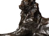 statue of a lion on a marble base with a white background