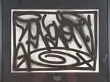 framed black and white drawing of a fish eye with the word detroit on it