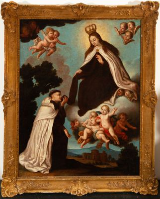 an image of a painting of the virgin surrounded by angels