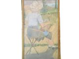 painting of a woman sitting on a chair in a field