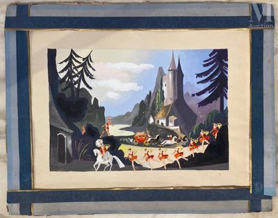 Ecole française du XX ème Dessin préparatoire pour un specta…