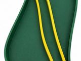 a green tray with two yellow pencils in it and a green tray with two yellow pencils in it