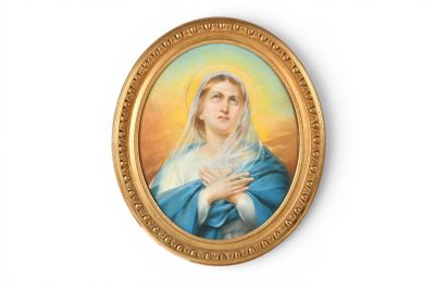 an image of a painting of a woman holding her hands in front of her chest