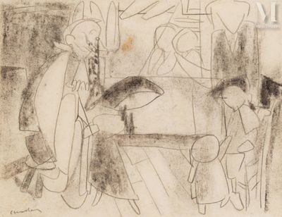 un dessin en noir et blanc représentant un homme et un enfant