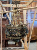Lustre corbeille Art Nouveau structure en bronze doré et cor… (photo 4)