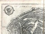 an old map of a city with a bird ' s - eye view of the city