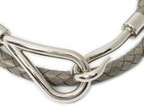 grey braid leather bracelet with a silver clasp on a white background