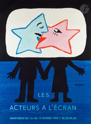 an image of a painting of two people holding hands with a star on top of them