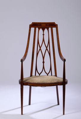 une image représentant une chaise en bois avec une assise beige posée sur une surface blanche