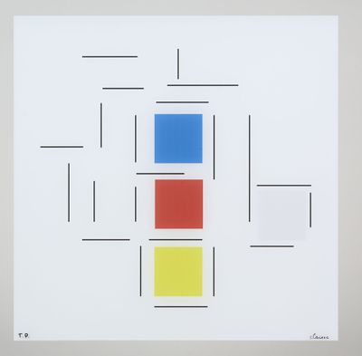 Geneviève CLAISSE (1935-2018) Composition carré bleu rouge, …