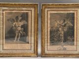 paire de gravures anciennes représentant des chérubins et des anges, dans des cadres dorés