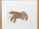 peinture représentant un ours dans un cadre en bois sur fond blanc