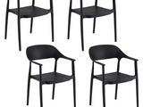 lot de quatre chaises en plastique noir avec accoudoirs et pieds