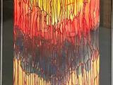 painting of a red and yellow painting with dripping paint on it