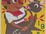 une image représentant une affiche sur laquelle figure un garçon chevauchant un taureau