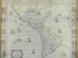 an old map of the world with ships and people on it
