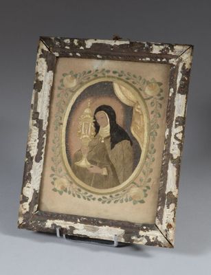 Sainte Thérèse d'Avila Broderie au fil de soie polychrome.
