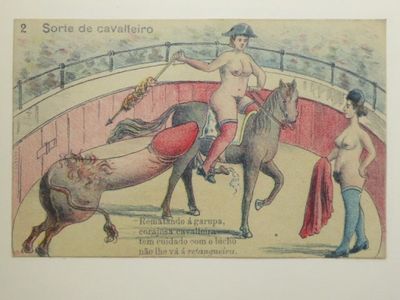 un dessin représentant une femme à cheval dans un manège