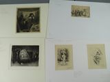 several different pictures of people and animals are displayed on a table