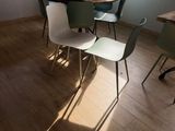 a table and chairs in a room with a lot of windows