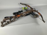 a crossbow with a bow and arrow on a white background