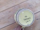 une personne tenant un vase jaune sur un parquet