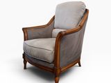 the chair is made of wood and has a gray upholstered seat