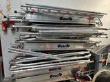 a lot of metal racks that are stacked on top of each other