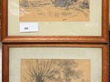 deux dessins encadrés représentant des arbres dans un champ, l'un représentant un arbre et l'autre un champ