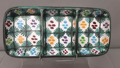 an image of a colorful tray with flowers on it