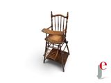 a wooden high chair with a tray on top of it