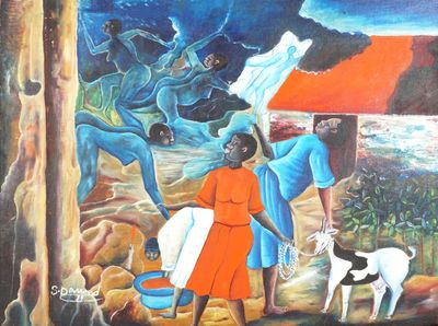 S. DAMOND (XXe), "Cérémonie" 89, huile sur toile signée et d…