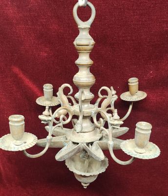 Lustre à huile dit "DE CHABBAT" en bronze à quatre bras de l…